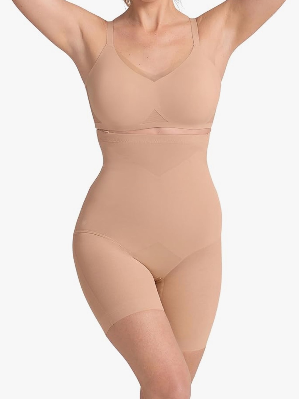 Honeylove High-Waist Shaping Shorts in Nude Beige